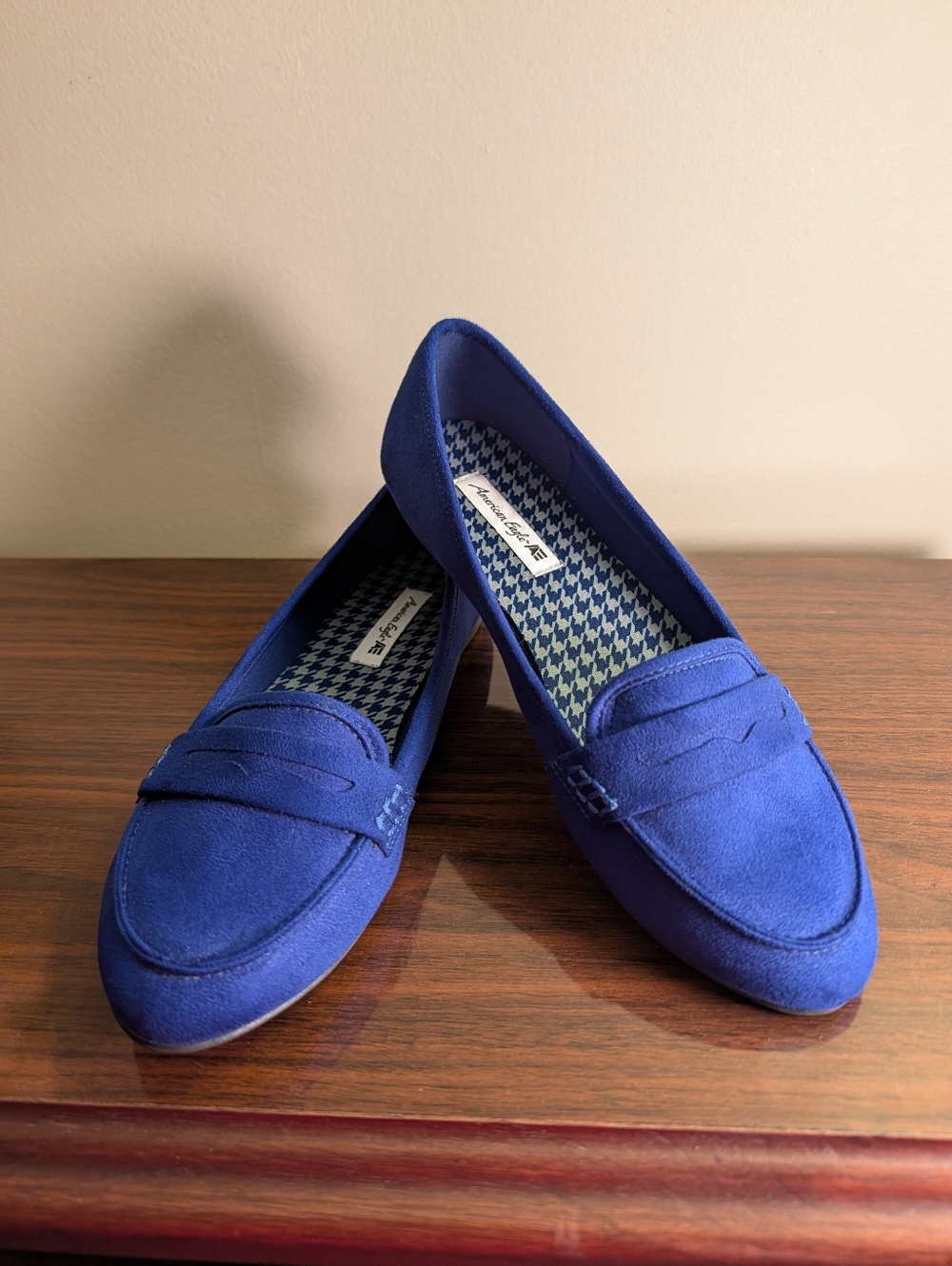 American Eagle Blue Faux Suede Penny Loafers - Women's Slip-On Flats, Size 7.5